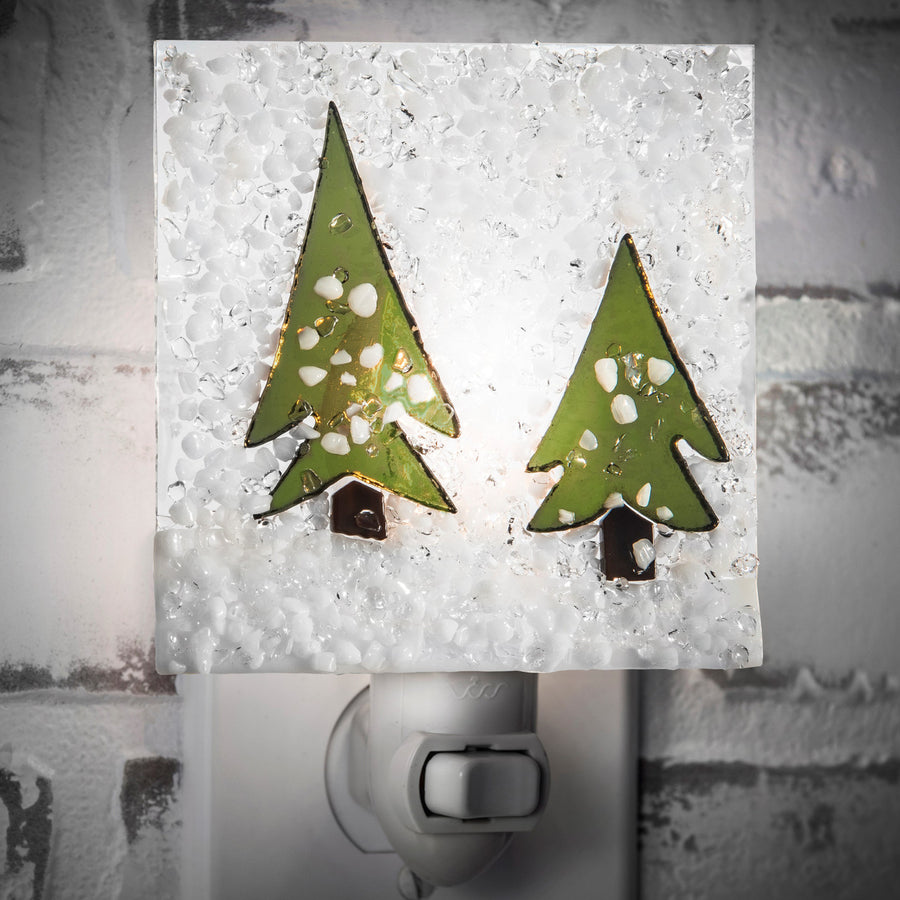 Winter Pines Fused Glass Night Light, winter pines in a room