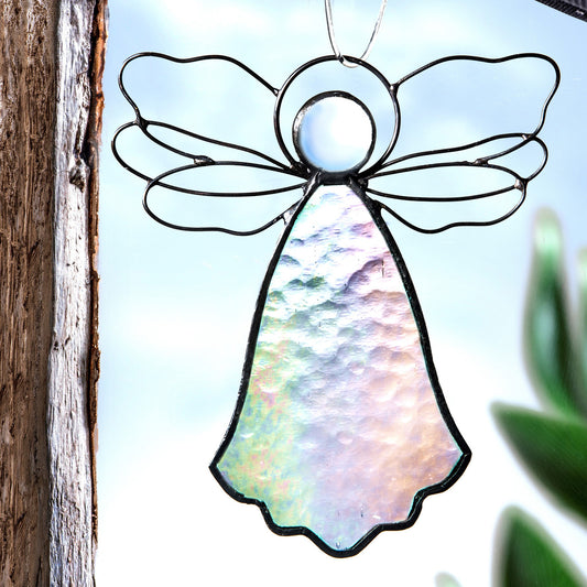 Clear Iridescent Stained Glass Angel Window Ornament | ORN 303-1