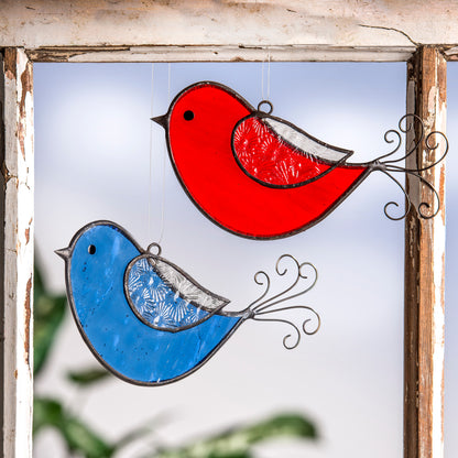 Red Stained Glass Bird Ornament | Orn 310