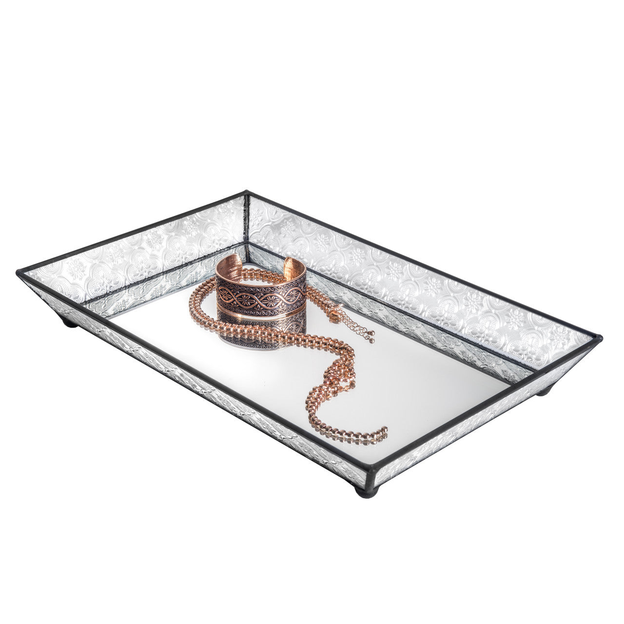 J Devlin Tra 106-1 Vintage Glass Jewelry Tray with Mirrored Bottom Vanity Organizer J Devlin Tra 106-1 Vintage Glass Jewelry Tray with Mirrored Bottom Vanity Organizer
