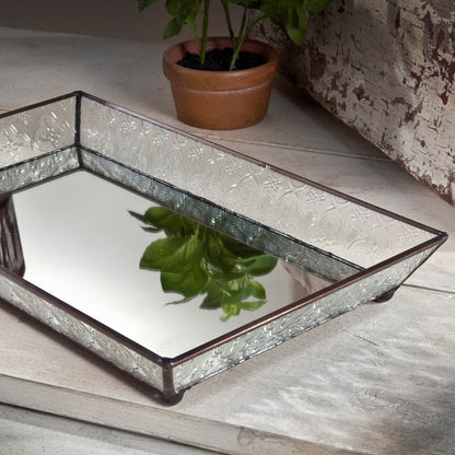 J Devlin Tra 106-1 Vintage Glass Jewelry Tray with Mirrored Bottom Vanity Organizer