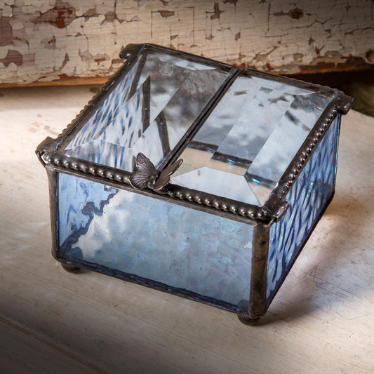 Blue Glass Jewelry Box with Butterfly Lift Box 185-3