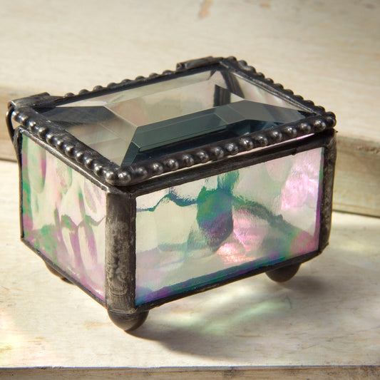 Small Clear Iridescent Glass Ring Box 325