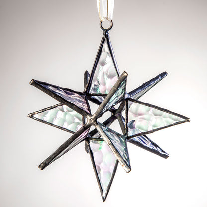 Clear Iridized Glass Moravian Star Ornament | ORN 252